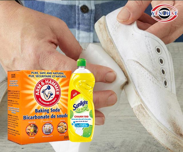 Giặt giày với baking soda và nước rửa chén
